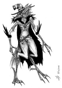 Rating: Safe Score: 0 Tags: 2008 avian cape claws clothing doctor drakonshie e621 greyscale hat headgear headwear mad_hatter male mask monochrome simple_background sketch solo white_background User: bunchy7s