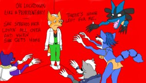 Rating: Safe Score: 0 Tags: ambiguous_gender anthro black_eyes blue_body blue_fur blue_hair butt canid canine crossover e621 empty_eyes english_text felid female fox fox_mccloud fredryk_phox fur generation_4_pokemon group hair krystal_(star_fox) lucario male mammal melanistic nintendo paintchat panther_caroso pokemon pokemon_(species) red_background simple_background star_fox sublime tail text white_body white_eyes white_fur wolf_o'donnell User: bunchy7s