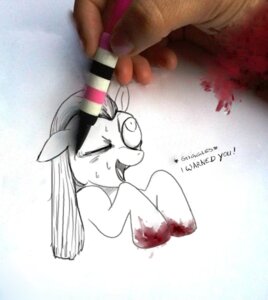 Rating: Questionable Score: 0 Tags: black_and_white blood bodily_fluids creating_art dialogue digital_media_(artwork) duo e621 earth_pony english_text equid equine female friendship_is_magic hasbro horse insane line_art mammal marker marker_(artwork) meta midnight_silence mixed_media monochrome my_little_pony one_eye_closed partially_colored photography_(artwork) pinkamena_(mlp) pinkie_pie_(mlp) pony severed_arm severed_body_part severed_hand severed_limb shopped simple_background sweat text third-party_edit traditional_media_(artwork) unknown_artist unknown_editor violence white_background wounded User: bunchy7s