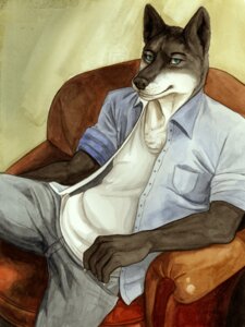 Rating: Safe Score: 0 Tags: 5_fingers anthro biped bottomwear canid canine canis claws clothed clothing detailed e621 fingers fully_clothed fur furniture grey_body grey_fur grey_nose looking_at_viewer male mammal pants rolled_up_sleeves shirt shirt_pocket simple_background sitting smile sofa solo teal_eyes toony topwear ulos12 white_body white_fur wolf User: bunchy7s