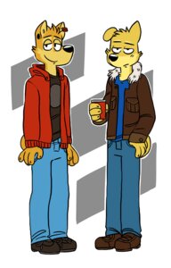 Rating: Safe Score: 0 Tags: 4_fingers anthro black_nose bottomwear canid canine canis clothed clothing container cup domestic_dog duo e621 ear_piercing fingers footwear fully_clothed fur_trim_(clothing) holding_container holding_cup holding_object hoodie howie_(vasuki) jacket looking_at_viewer male mammal pants piercing pockets shiba_inu shirt shoes smile spitz standing thumb_in_pocket toony topwear vasuki User: bunchy7s