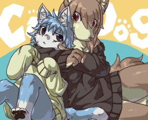 Rating: Safe Score: 0 Tags: abstract_background ambiguous_gender anthro blue_hair canid canine canis clothed clothing domestic_cat domestic_dog duo e621 english_text feet felid feline felis hair hindpaw koimega mammal pawpads paws poking shirt simple_background sitting tail text topwear User: bunchy7s