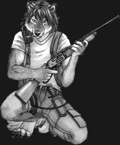 Rating: Safe Score: 0 Tags: anthro army backpack belt biped black_background black_claws black_nose bottomwear canid canine canis cargo_pants claws clothing colored_nails crouching e621 electronics feet front_view full-length_portrait fur graphite_(artwork) grey_body grey_fur grey_nails greyscale gun hindpaw holding_gun holding_object holding_ranged_weapon holding_weapon kneeling knife looking_at_viewer low_res male mammal monochrome nails pants paws portrait radio ranged_weapon shirt simple_background snout solo topwear traditional_media_(artwork) unknown_artist weapon white_clothing white_shirt white_topwear wolf User: bunchy7s