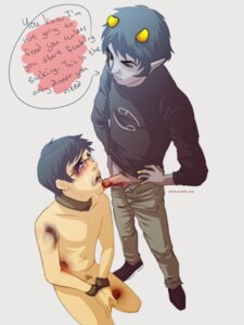 Rating: Explicit Score: 0 Tags: 2boys abuse black_hair blue_eyes bondage bound bruise cliscia crying dialogue domination gay grey_skin homestuck horns interspecies john_egbert karkat_vantas kneeling male male_only ms_paint_adventures naked partially_clothed pointy_ears rule34 short_hair source_request speech_bubble text troll white_skin yellow_eyes User: bunchy7s