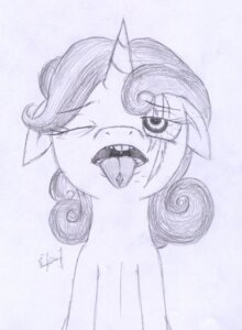 Rating: Questionable Score: 0 Tags: 2012 e621 efrejok equid equine female feral friendship_is_magic hasbro hi_res horn mammal my_little_pony mythological_creature mythological_equine mythology one_eye_closed open_mouth scar simple_background sketch solo sweetie_belle_(mlp) tongue tongue_out unicorn white_background young young_female young_feral User: bunchy7s