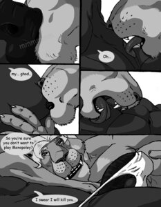 Rating: Explicit Score: 0 Tags: abs anthro balls bovid bovine bulge cattle clothed clothing comic dialogue duo e621 english_text felid french_kissing genitals greyscale half-erect humanoid_genitalia humanoid_penis kissing licking lion male male/male mammal monochrome multiple_scenes muscular pantherine pecs penis penis_base sudonym text thong tongue tongue_out underwear User: bunchy7s