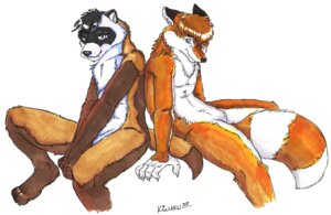 Rating: Questionable Score: 0 Tags: 2007 anthro canid canine domestic_ferret duo e621 fox hybrid kiwaku looking_at_viewer male mammal mustelid musteline nude procyonid raccoon tail true_musteline weasel User: bunchy7s