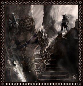 Rating: Safe Score: 0 Tags: abs anthro armor body_hair claws dark_theme darthiawolf detailed detailed_background duo e621 fangs felid front_view glowing glowing_eyes hairy happy_trail lion male mammal melee_weapon muscular muscular_anthro muscular_male pantherine portrait realistic silhouette snout solo_focus standing straps sword sword_on_back tail teeth three-quarter_portrait warrior weapon weapon_on_back wishbone_mouth User: bunchy7s