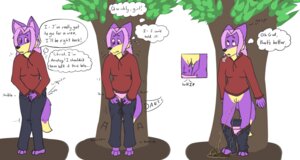 Rating: Explicit Score: 0 Tags: absurd_res anthro bodily_fluids bottomwear canid canine clothing dialogue e621 english_text female fox genital_fluids genitals hi_res holding_crotch lexpads mammal omorashi outside pants peeing plant solo standing text tree urine urine_on_ground urine_pool urine_stream vulva User: bunchy7s