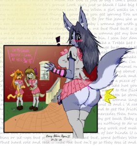 Rating: Questionable Score: 0 Tags: 2009 anthro arm_warmers armwear big_butt blush bottomwear butt clothed clothing e621 ear_piercing exclamation_point female grey_hair group hair hi_res kitonkurai legwear mammal piercing ribbons school_uniform skirt stockings student tail tail_under_skirt tail_upskirt uniform upskirt User: bunchy7s
