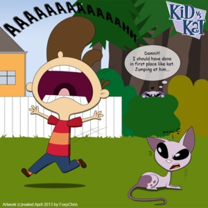 Rating: Safe Score: 0 Tags: 1:1 2013 comic coop_burtonburger dialogue domestic_cat dr._k_(kid_vs._kat) e621 english_text felid feline felis female foxychris group human kid_vs._kat male mammal mr._kat open_mouth screaming tail text young young_male User: bunchy7s