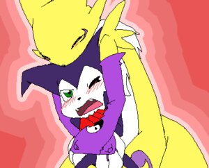 Rating: Safe Score: 0 Tags: aliasing ambiguous_gender anthro bandai_namco black_nose blush canid canine chest_tuft clothing digimon digimon_(species) digital_media_(artwork) duo e621 eyes_closed fur gloves handwear hug impmon low_res male mammal oekaki one_eye_closed open_mouth renamon shortstack shortstack_male takao-hikari tuft white_body white_fur yellow_body yellow_fur User: bunchy7s