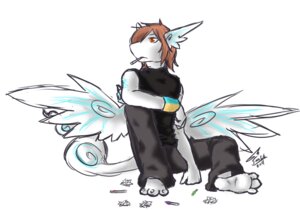 Rating: Safe Score: 0 Tags: 2011 anthro biped black_clothing blue_markings bottomwear brown_hair candy clothed clothing dessert e621 feathered_wings feathers feet fluffy food fully_clothed gift hair highlights_(coloring) hindpaw kyuushi lollipop looking_away male markings pants paws red_eyes sitting solo tail unknown_species wings zipperface User: bunchy7s