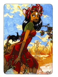Rating: Safe Score: 0 Tags: 2001 absurd_res anthro black_hair bovid bovine bracelet brown_eyes clothing detailed_background dress e621 female flower hair hi_res horn jewelry long_hair looking_at_viewer mammal necklace plant signature solo tail tail_tuft terrie_smith traditional_media_(artwork) tuft User: bunchy7s