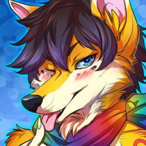 Rating: Safe Score: 0 Tags: 1:1 2013 anthro blue_background blush canid canine clothed clothed_anthro clothed_male clothing dagger_leonelli digital_drawing_(artwork) digital_media_(artwork) e621 face_focus fox fur headshot_portrait kerchief licking looking_at_viewer low_res majime male male_anthro mammal multicolored_clothing multicolored_kerchief one_eye_closed portrait pose rainbow rainbow_clothing rainbow_kerchief shaded simple_background simple_shading smile smiling_at_viewer solo super_gay tongue tongue_out wink User: bunchy7s