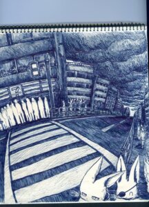 Rating: Safe Score: 0 Tags: amazing_background ambiguous_gender blue_and_white blue_theme city cityscape crosswalk detailed detailed_background e621 eye_patch eyewear fisheye_lens grandfathered_content group lagomorph leporid mammal monochrome oratnir pen_(artwork) rabbit toony traditional_media_(artwork) User: bunchy7s