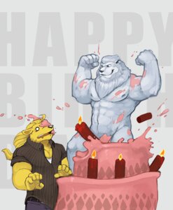 Rating: Questionable Score: 0 Tags: 2013 abs anthro belt biceps big_muscles blonde_hair blue_eyes bottomwear cake candle canid canine canis clothed clothing denim denim_bottomwear denim_clothing dessert duo e621 empty_eyes fangs felid flexing food food_fetish food_play fur grey_body grey_fur grey_hair grin hair haz hazardbarzard in_food jeans leucistic lion male male/male mammal muscular muscular_male nipples nude open_mouth panja pantherine pants pecs pop_out_cake pose redic-nomad shirt smile surprised tank_top teeth tongue topwear white_eyes wolf yellow_body yellow_fur User: bunchy7s