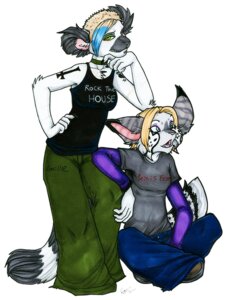 Rating: Safe Score: 0 Tags: alternative_fashion anthro band_merch blonde_hair blue_eyes bottomwear chelsea_hair_cut clothed clothing collar duo e621 felid female glamfur gorillaz goth green_eyes hair lemur looking_at_viewer mammal open_mouth pants pink_nose primate ring-tailed_lemur shirt simple_background sitting spots standing strepsirrhine stripes tail tank_top tomboy topwear white_background zeriara zeriara_(character) User: bunchy7s