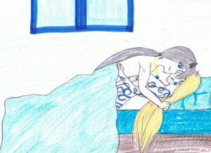 Rating: Questionable Score: 0 Tags: anthro bed bedroom blonde_hair blue_eyes canid canine canis domestic_dog duo e621 female furniture grey_hair hair hi_res inside male mammal markings miss_z on_bed smile smirk under_covers User: bunchy7s