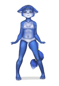 Rating: Questionable Score: 0 Tags: annily anthro blue_body blue_fur blue_hair blush bra canid canine clothing e621 female fox fur green_eyes hair jewelry krystal_(star_fox) mammal nintendo panties simple_background solo star_fox tail tattoo third-party_edit underwear white_background white_body white_fur User: bunchy7s