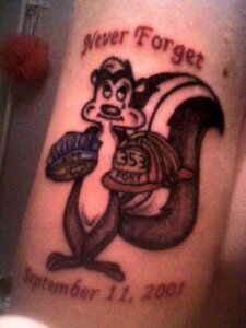 Rating: Safe Score: 0 Tags: 2001 9/11 anthro bodily_fluids crying e621 english_text grandfathered_content human looney_tunes male mammal mephitid pepe_le_pew photography_(artwork) real skunk solo striped_skunk tail tattoo tattoo_(artwork) tears text unknown_artist warner_brothers what User: bunchy7s
