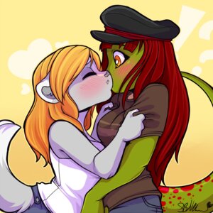 Rating: Safe Score: 0 Tags: 1:1 2012 anthro blush bottomwear chloe_(chloe.hydraconis) clothed clothing digital_media_(artwork) domestic_cat duo e621 eyes_closed felid feline felis female female/female gecko hair heart_symbol interspecies kiss_on_lips kissing lizard mammal minettefraise neko_(strawberryneko) pants red_hair reptile romantic romantic_couple scalie shirt side_view simple_background tail topwear User: bunchy7s