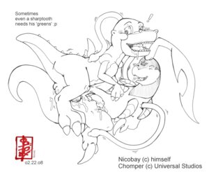 Rating: Explicit Score: 0 Tags: 2008 2boys anal anal_sex bayleef chomper_(the_land_before_time) cub dinosaur duo english_text erection fennec feral male male_only monochrome nicobay nintendo penis pokemon pokemon_(species) reptile rule34 scalie sex text the_land_before_time white_background User: bunchy7s