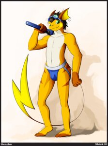 Rating: Questionable Score: 0 Tags: 5_fingers anthro anthrofied athletic athletic_anthro athletic_male biped black_border border brown_border brown_hair bulge clothed clothing collarbone crotch_lines e621 eyewear eyewear_on_head fingers front_view full-length_portrait generation_1_pokemon gloves_(marking) goggles goggles_on_head green_eyes hair hi_res holding_object holding_tool holding_wrench jockstrap looking_at_viewer male mammal markings multicolored_body nintendo pipe_wrench plantigrade pokemon pokemon_(species) pokemorph portrait pose raichu renchu rodent shiuk short_hair simple_background smile soft_abs solo standing tail tan_background tan_body tools topless underwear ventral_groove white_body wrench yellow_body yellow_tail User: bunchy7s