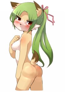 Rating: Questionable Score: 0 Tags: anthro biped blush breasts butt canid canine e621 female fox green_hair hair long_hair looking_at_viewer mammal nipples nude raizinndx red_eyes ribbons simple_background solo standing white_background User: bunchy7s