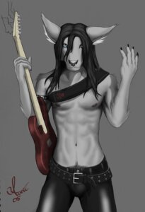 Rating: Questionable Score: 0 Tags: alternative_fashion anthro auric belt body_hair bottomwear bulge canid canine clothed clothing e621 electric_guitar goth grey_background guitar hair happy_trail leather leather_bottomwear leather_clothing leather_pants long_hair looking_at_viewer male mammal musical_instrument navel nipples pants plucked_string_instrument pubes simple_background solo string_instrument topless User: bunchy7s