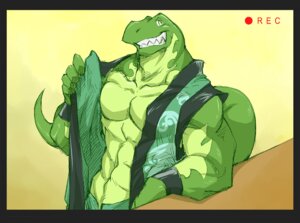 Rating: Safe Score: 0 Tags: 2010 abs anthro athletic biceps big_muscles biped bottomwear camera_view clenched_teeth clothed clothing dinosaur e621 fangs green_body green_eyes green_skin grin jacket kane_(kfdp) kokukokuboo kung_fu_dino_posse male muscular muscular_anthro muscular_male open_clothing open_shirt open_topwear pants partially_clothed pecs pose prehistoric_species recording reptile saurischian scales scalie shirt smile solo standing tail teeth theropod topwear tyrannosaurid tyrannosauroid tyrannosaurus tyrannosaurus_rex User: bunchy7s