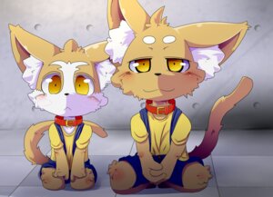 Rating: Safe Score: 0 Tags: anthro blush collar dagasi domestic_cat duo e621 felid feline felis fur inside kneeling male mammal tail tan_body tan_fur yellow_eyes young young_anthro User: bunchy7s