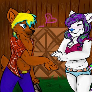 Rating: Safe Score: 0 Tags: 1:1 2013 anthro barn bear belt cowboy duo e621 felid female hair heart_symbol kitnart leopard male mammal multicolored_hair pantherine romantic romantic_couple User: bunchy7s