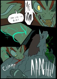 Rating: Questionable Score: 0 Tags: angry bite blood bodily_fluids buckshot_(metal) claws clothed clothing colored_blood comic dialogue digital_media_(artwork) duo e621 english_text equid equine eye_scar facial_scar fangs fight green_blood hasbro horn horse male mammal metal_(artist) my_little_pony mythological_creature mythological_equine mythology pony scar sharp_teeth speech_bubble spine teeth text unicorn unusual_blood unusual_bodily_fluids wounded yellow_body yellow_eyes User: bunchy7s