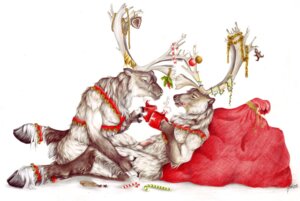 Rating: Explicit Score: 0 Tags: anthro antlers christmas deer duo e621 erection genitals holidays hooves horn male male/male mammal new_world_deer nude penis reindeer simple_background steelsart white_background User: bunchy7s