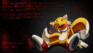 Rating: Questionable Score: 0 Tags: anthro blood bodily_fluids canid canine clothing creepypasta dipstick_tail doll e621 english_text fox gloves glowing glowing_eyes grin handwear male mammal markings miles_prower red_eyes sega sharp_teeth slimthrowed smile solo sonic_the_hedgehog_(series) tail tail_markings tails_doll teeth text User: bunchy7s