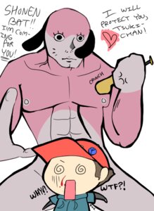 Rating: Safe Score: 0 Tags: ambiguous_gender anime_nosebleed anthro baseball_bat bat_(object) blood bodily_fluids canid canine canis dialogue domestic_dog duo e621 english_text heart_symbol imminent_rape imminent_sex lil'_slugger male mammal manly maromi muscular nosebleed paranoia_agent scared simple_background soul_devouring_eyes text uhoh what white_background zeroxcake User: bunchy7s
