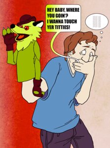 Rating: Safe Score: 0 Tags: 2009 anthro canid canine claws clothed clothing dialogue duo e621 english_text fox hat headgear headwear human male mammal mind_control open_mouth puppet red_eyes simple_background solo_focus speech_bubble swatcher text thought_bubble ventriloquism User: bunchy7s