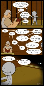 Rating: Safe Score: 0 Tags: anthro armor bars black_border book border comic dialogue digital_media_(artwork) dink_(slypon) duo_focus e621 english_text glowing glowing_eyes group guard headgear helmet human humor inside male mammal prison prison_bars prison_cell slypon speech_bubble text tig_(slypon) User: bunchy7s
