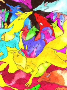 Rating: Safe Score: 0 Tags: 2009 2_heads 3:4 ambiguous_gender canid canine colorful_theme e621 feral fox group hi_res japanese_description jyoka kemono mammal multi_head multi_tail sparklefur tail taste_the_rainbow User: bunchy7s