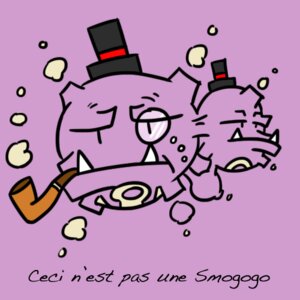 Rating: Safe Score: 0 Tags: 1:1 ambiguous_gender clothing digital_media_(artwork) drawfag159381 e621 eyewear fangs french_text generation_1_pokemon hat headgear headwear inspired_by_formal_art low_res monocle nintendo not_furry pipe pokemon pokemon_(species) purple_background purple_body purple_theme rene_magritte simple_background smoke smoking smoking_pipe solo surrealism teeth terribly_british text the_treachery_of_images top_hat translated weezing User: bunchy7s
