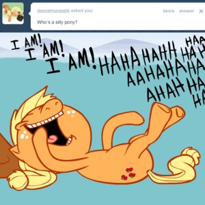 Rating: Safe Score: 0 Tags: 1:1 animated animated_gif applejack_(mlp) ask_blog ask_jappleack asking blonde_hair clothing dialogue e621 earth_pony english_text equid equine featureless_feet feet female feral friendship_is_magic hair hasbro hat headgear headwear horse hotdiggedydemon laugh lying mammal my_little_pony pony quadruped short_playtime solo tail text tongue toony tumblr user_message username User: bunchy7s