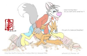 Rating: Explicit Score: 0 Tags: 2009 anal anal_penetration anthro anthro_on_anthro avian bird bodily_fluids bottomwear bottomwear_down canid canine canis chip_the_wolf clothed clothing cocoa_puffs cookie_crisp countershading cuculiform cum dialogue duo e621 english_text erection fennec_(artist) from_behind_position general_mills genital_fluids genitals interspecies male male/male male_penetrated male_penetrating male_penetrating_male mammal mascot nude pants pants_down partially_clothed penetration penis purple_nose sex sonny_the_cuckoo_bird tail text tongue toony wolf User: bunchy7s