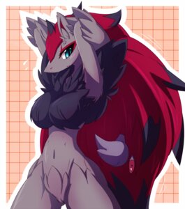 Rating: Questionable Score: 0 Tags: anthro arm_tuft blue_eyes blush breasts canid canine chest_tuft duo e621 elbow_tuft female fluffy fluffy_chest fluffy_hips fluffy_mane generation_5_pokemon hair hi_res mammal nintendo nyaswitchnya pokemon pokemon_(species) red_hair solo_focus tuft when_you_see_it zoroark zorua User: bunchy7s