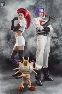 Rating: Safe Score: 0 Tags: belt boots clothed clothing cosplay e621 female flower footwear generation_1_pokemon group hair holding_flower holding_object human james_(team_rocket) jessie_(team_rocket) looking_at_viewer male mammal meowth meowth_(team_rocket) midriff nintendo plant plushie pokemon pokemon_(species) pose purple_hair real red_hair rose_(flower) ryoko-demon shoes team_pose team_rocket text text_on_clothing User: bunchy7s