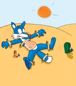 Rating: Questionable Score: 0 Tags: anthro bandage bdsm belly blue_body blue_fur bondage bound cactus canid canine day desert dipstick_tail e621 fox fur heat_(temperature) male mammal markings multicolored_tail outside overheated pain plant razor red_nose sand scurrow shaving sky solo spread_legs spreading submissive submissive_male sun sunburn tail tail_markings tools torture whiskers User: bunchy7s