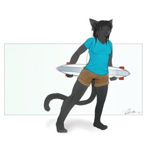 Rating: Safe Score: 0 Tags: 2011 anthro black_body black_fur black_hair clothed clothing domestic_cat e621 electronics felid feline felis female fur hair headphones holding_object holding_skateboard kiai_(oonami) longboard mammal oonami pose red_eyes skateboard sketch skimpy solo tail vehicle User: bunchy7s
