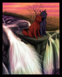 Rating: Safe Score: 0 Tags: ambiguous_gender black_border border canid canine detailed_background digital_media_(artwork) digitigrade duo e621 feral fox fur grey_body grey_fur mammal markings outside quadruped red_body red_fur rock romantic romantic_ambiance scenery shaded skeleion sunrise water waterfall User: bunchy7s