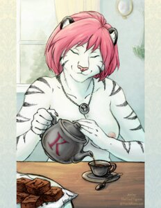 Rating: Questionable Score: 0 Tags: anthro beverage breasts clothed clothing e621 felid female food fur hair jewelry leucistic mammal necklace nipples pantherine pink_hair solo stripes tea thetiedtigress tiger topless User: bunchy7s