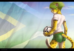 Rating: Safe Score: 0 Tags: 2010 aged_up anthro anthrofied ball biped black_bars bottomwear butt clothed clothing e621 felid flag fur furgonomic_bottomwear furgonomics green_eyes green_hair hair leopard letterbox looking_at_viewer looking_back male mammal mascot outside pantherine pants pink_nose rear_view shirt shorts sky soccer soccer_ball solo south_africa south_african south_african_flag sport standing tail tail_button_bottoms tail_clothing topwear wallpaper whiskers zakumi zenthetiger User: bunchy7s